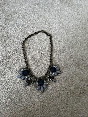 J. Crew Navy and Light Gray Floral Statement Necklace